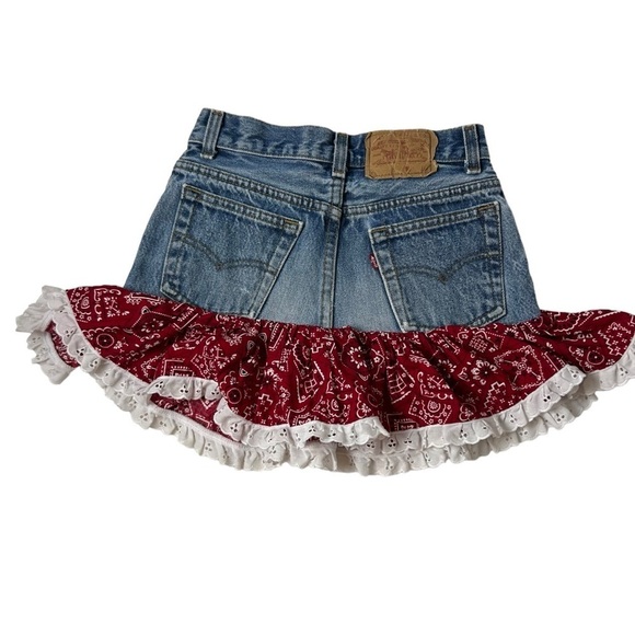 Levis Skirt Girls W22 x L12 Denim - Red Patriotic Theme Bandana No Tag Approx 4T - Picture 2 of 7